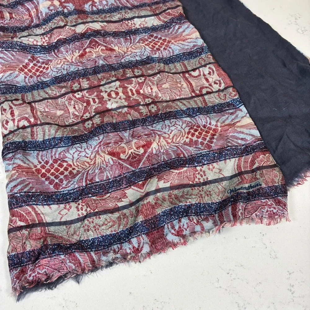 Winterthur Scarf Silk Wool Damask Stripe Fringe Japan Luxury Formal Preppy